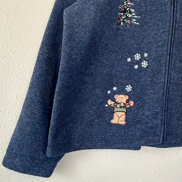 Christmas teddy bear full zip fleece shirt ugly sweater embroidered holiday XL - Picture 5 of 11